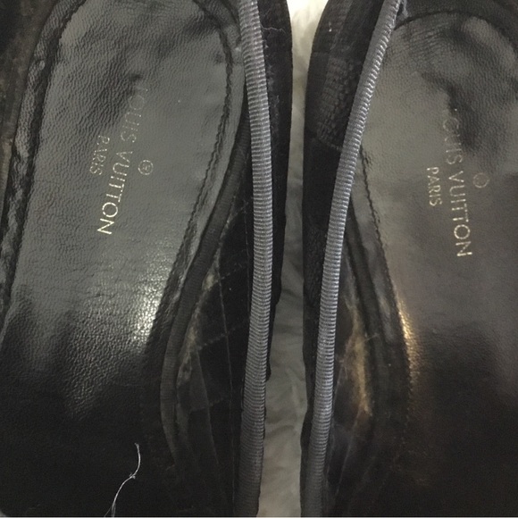 Louis Vuitton Black Velvet Checkerboard Loafers with Gold Script main image 10